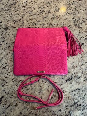 GiGi New York Pink Uber Python Snake Embossed Leather Clutch Purse